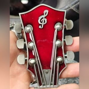 New red Guitar musician belt buckle